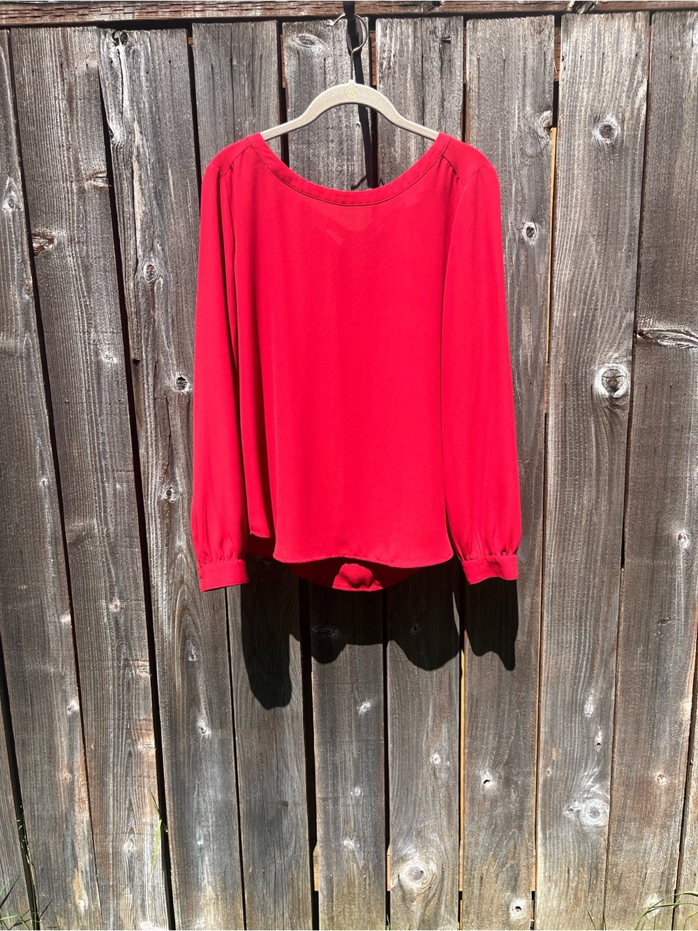 Loft Red Scoop Neck long sleeve Top Blouse Size Small